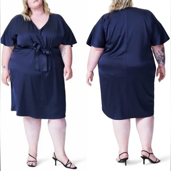 Universal Standard Becca Half Tie Dress in Navy Sz 22 24 - Picture 1 of 8